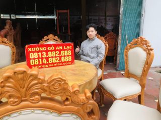 Bộ bàn ăn tròn nguyên khối 8 ghế louis hoàng gia bọc đệm siêu vip (Chị Yến, Ninh Bình) 10 bàn ghế ăn louis hoàng gia