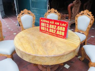 Bộ bàn ăn tròn nguyên khối 8 ghế louis hoàng gia bọc đệm siêu vip (Chị Yến, Ninh Bình) 11 mẫu bàn tròn nguyên khối