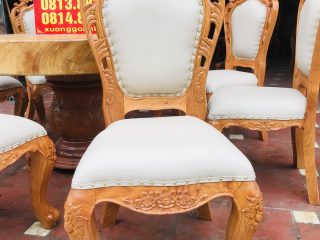 Bộ bàn ăn tròn nguyên khối 8 ghế louis hoàng gia bọc đệm siêu vip (Chị Yến, Ninh Bình) 13 mẫu ghế louis hoàng gia gỗ gõ đỏ bọc đệm