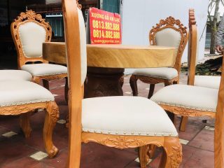 Bộ bàn ăn tròn nguyên khối 8 ghế louis hoàng gia bọc đệm siêu vip (Chị Yến, Ninh Bình) 15 ghế louis bọc da cao cấp