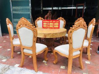 Bộ bàn ăn tròn nguyên khối 8 ghế louis hoàng gia bọc đệm siêu vip (Chị Yến, Ninh Bình) 17 bộ bàn ăn 8 ghế louis