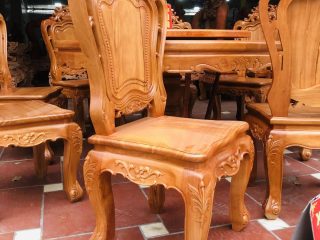 Bộ bàn ăn tròn xoay 1m47 kết hợp 8 ghế louis gỗ gõ đỏ (Chị Hằng, Nam Định) 16 ghế louis gỗ gõ cao cấp