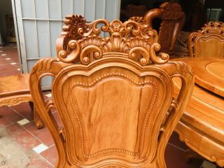 Bộ bàn ăn tròn xoay 1m47 kết hợp 8 ghế louis gỗ gõ đỏ (Chị Hằng, Nam Định) 17 vách ghế louis hoàng gia
