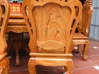 Bộ bàn ăn tròn xoay 1m47 kết hợp 8 ghế louis gỗ gõ đỏ (Chị Hằng, Nam Định) 18 mặt lưng của ghế ăn louis
