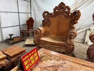 Bộ bàn ghế louis hoàng gia nguyên khối chân 18 6 món gỗ hương đá hoàn thiện mộc (Anh Khôi, Thái Nguyên) 38 ghế đơn louis gỗ hương