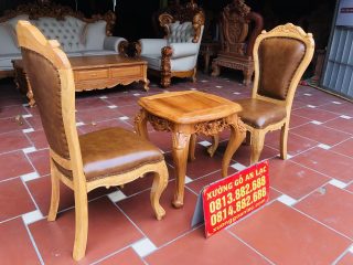 Bộ bàn trà ghế louis gỗ gõ đỏ bọc da bò thật nhập khẩu Italia siêu vip (Anh Tuấn, Huế) 11 Mẫu bàn trà 2 ghế louis