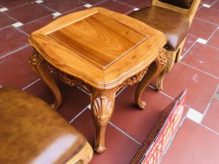 Bộ bàn trà ghế louis gỗ gõ đỏ bọc da bò thật nhập khẩu Italia siêu vip (Anh Tuấn, Huế) 12 bàn trà louis hoàng gia