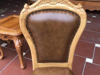 Bộ bàn trà ghế louis gỗ gõ đỏ bọc da bò thật nhập khẩu Italia siêu vip (Anh Tuấn, Huế) 17 lưng ghế thiết kế đẹp mắt