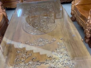 bàn trà nguyên khối mặt đục hoa lá tây