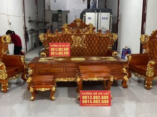 combo bàn ghế nguyên khối mẫu louis hoàng gia và kệ tivi gỗ gõ