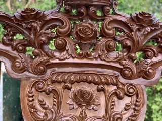 Hàng mộc khung bộ ghế hoàng gia King gỗ gõ bọc đệm 6 món (Anh Bách, Hải Phòng) 33 họa tiết hoa lá đục tỉa tinh xảo