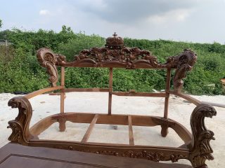 Hàng mộc khung bộ ghế hoàng gia King gỗ gõ bọc đệm 6 món (Anh Bách, Hải Phòng) 36 khung gỗ ghế đôi louis hoàng gia king