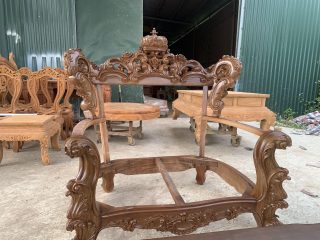 Hàng mộc khung bộ ghế hoàng gia King gỗ gõ bọc đệm 6 món (Anh Bách, Hải Phòng) 39 khung gỗ của ghế đơn louis king