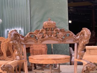 Hàng mộc khung bộ ghế hoàng gia King gỗ gõ bọc đệm 6 món (Anh Bách, Hải Phòng) 41 mặt chính diện của khung vách