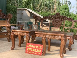 Hàng mộc khung bộ ghế hoàng gia King gỗ gõ bọc đệm 6 món (Anh Bách, Hải Phòng) 45 hai chiếc đôn góc louis