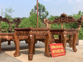 Hàng mộc khung bộ ghế hoàng gia King gỗ gõ bọc đệm 6 món (Anh Bách, Hải Phòng) 46 hệ chân yếm đôn đục tỉa tinh xảo