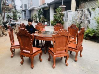 mẫu bàn ghế ăn louis mâm xoay