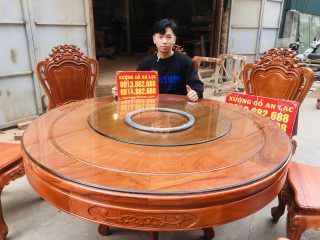 bàn ăn tròn gỗ gõ đỏ