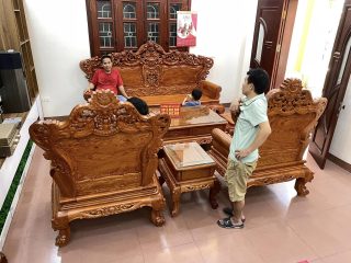 Mẫu bàn ghế louis hoàng gia 6 món gỗ hương đá hàng đục tay (Anh Ninh, Hà Nam) 9 bộ bàn ghế louis gỗ hương