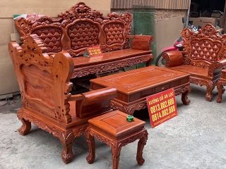 Mẫu bàn ghế Louis hoàng gia chân 12 gỗ hương đá Vip (Chú Bắc, Thái Bình) 13 bàn ghế hoàng gia 6 món