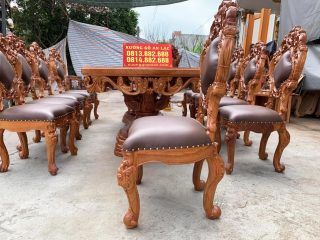Siêu phẩm bàn ăn hoàng gia vip 10 ghế gỗ gõ đỏ cao cấp (Chị Linh, Hoàng Mai- Hà Nội) 8 ghế louis đục hoa lá tây