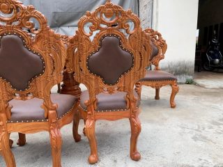 Siêu phẩm bàn ăn hoàng gia vip 10 ghế gỗ gõ đỏ cao cấp (Chị Linh, Hoàng Mai- Hà Nội) 9 mặt lưng ghế louis