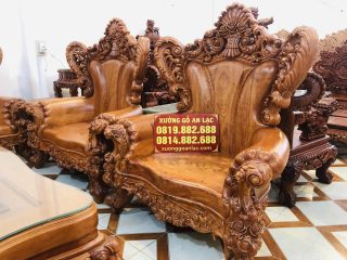 Siêu phẩm bàn ghế hoàng gia nguyên khối gỗ hương đá cao cấp (Chú Tân, Thái Nguyên) 27 ghế đơn louis hoàng gia