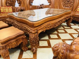 Siêu phẩm bàn ghế hoàng gia nguyên khối gỗ hương đá cao cấp (Chú Tân, Thái Nguyên) 19 mặt bàn nguyên khối 10p