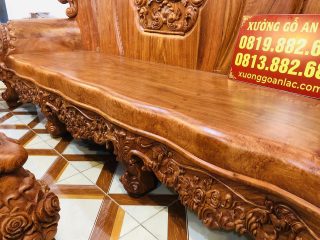 Siêu phẩm bàn ghế hoàng gia nguyên khối gỗ hương đá cao cấp (Chú Tân, Thái Nguyên) 23 đoản dài 8 chân đục hoa lá tây