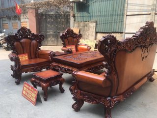 bộ bàn ghế louis hoàng gia gỗ gõ đỏ