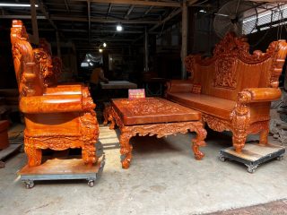 bàn ghế louis hoàng gia nguyên khối chân 18 6 món gỗ hương