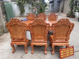 bộ bàn ăn 6 ghế hoàng gia đục 1 mặt