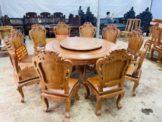 Bàn ăn tròn 10 ghế louis gỗ gõ đỏ cao cấp (Anh Vũ, Thái Bình) 12 bộ bàn ăn gỗ gõ đỏ cao cấp
