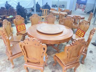 Bàn ăn tròn 10 ghế louis gỗ gõ đỏ cao cấp (Anh Vũ, Thái Bình) 13 bộ bàn ăn louis 10 ghế