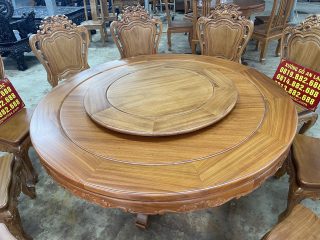 Bàn ăn tròn 10 ghế louis gỗ gõ đỏ cao cấp (Anh Vũ, Thái Bình) 14 bàn ăn tròn có mâm xoay