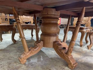 Bàn ăn tròn 10 ghế louis gỗ gõ đỏ cao cấp (Anh Vũ, Thái Bình) 17 hệ chân trụ dày 30p