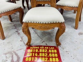 Bàn ăn tròn 8 ghế louis bọc đệm gỗ gõ đỏ hàng đẹp (Chị Minh, Đồng Nai) 20 mặt ngồi căng da êm ái