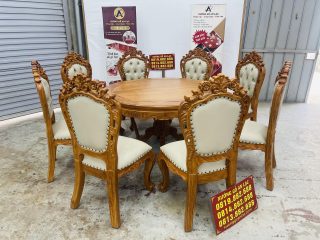 Bàn ăn tròn 8 ghế louis bọc đệm gỗ gõ đỏ hàng đẹp (Chị Minh, Đồng Nai) 12 mẫu bàn ghế ăn louis hoàng gia