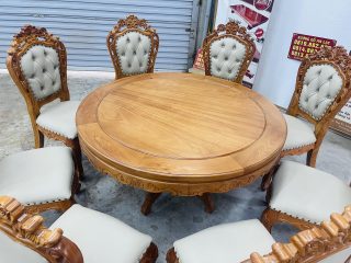 Bàn ăn tròn 8 ghế louis bọc đệm gỗ gõ đỏ hàng đẹp (Chị Minh, Đồng Nai) 16 bộ bàn ăn 8 ghế