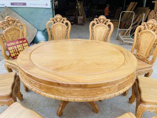 bàn ăn tròn gỗ gõ đỏ