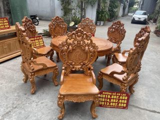 Mẫu bàn ăn tròn 8 ghế louis vip 2 gỗ gõ đỏ cao cấp (Chị Vân, Long Biên) 13 bộ bàn ăn 8 ghế