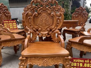 Mẫu bàn ăn tròn 8 ghế louis vip 2 gỗ gõ đỏ cao cấp (Chị Vân, Long Biên) 14 mẫu ghế louis vip 2
