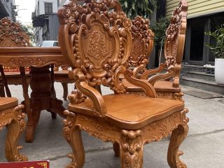 Mẫu bàn ăn tròn 8 ghế louis vip 2 gỗ gõ đỏ cao cấp (Chị Vân, Long Biên) 15 ghế ăn cao 1m21cm