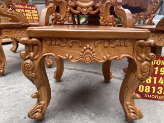 Mẫu bàn ăn tròn 8 ghế louis vip 2 gỗ gõ đỏ cao cấp (Chị Vân, Long Biên) 17 Mặt ghế 53x50cm nguyên tấm