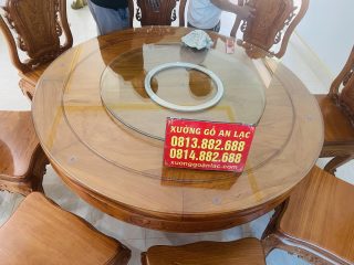 bàn tròn gỗ gõ đỏ mâm xoay