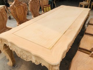 Bản mộc bàn ăn hoàng gia 8 ghế louis có tay gỗ gõ đỏ (Chị Ngọc, Hà Nam) 12 mặt bàn ăn gỗ gõ đỏ
