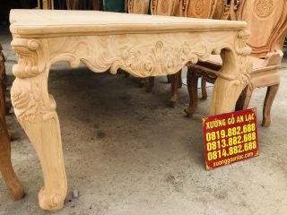 Bản mộc bàn ăn hoàng gia 8 ghế louis có tay gỗ gõ đỏ (Chị Ngọc, Hà Nam) 13 hệ chân yếm hoa lá tây
