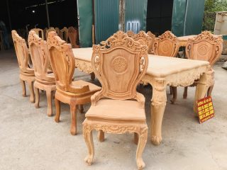 Bản mộc bàn ăn hoàng gia 8 ghế louis có tay gỗ gõ đỏ (Chị Ngọc, Hà Nam) 14 trọn bộ 8 ghế ngồi louis