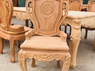 Bản mộc bàn ăn hoàng gia 8 ghế louis có tay gỗ gõ đỏ (Chị Ngọc, Hà Nam) 17 mặt ghế ván tràn