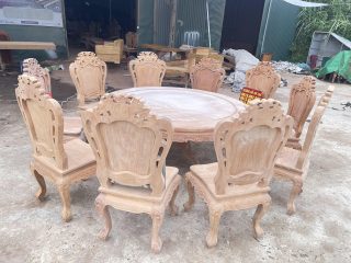 Bản mộc bộ bàn ăn tròn 10 ghế louis gỗ gõ đỏ cao cấp (Anh Đại, Phú Thọ) 10 bộ bàn ăn phong cách hoàng gia